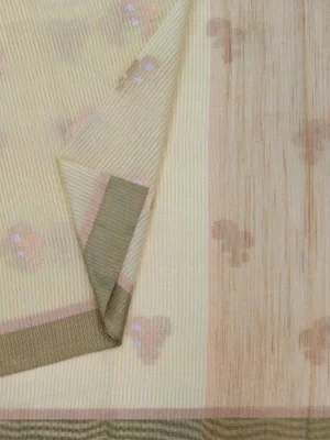Close-up of zari checks and floral zari buttas on Light Pastel Green Semi Chanderi Saree