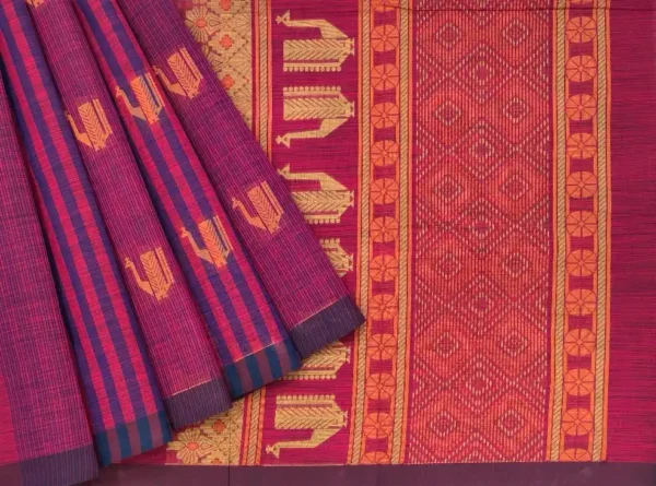 Pure Handloom Kovai Cotton Saree In Magenta Pink