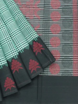 Pure Handloom Temple Cotton Saree In Mint Green