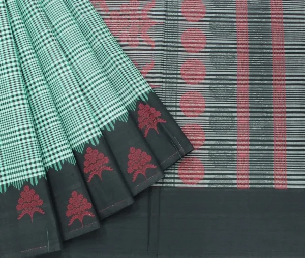 Pure Handloom Temple Cotton Saree In Mint Green