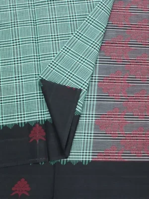 Close-up of mint green Temple cotton saree with gopuram temple border motifs