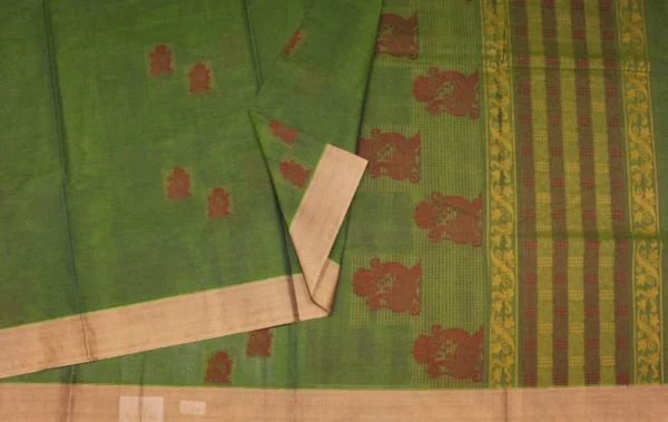 Pure Handloom Kovai Cotton Saree In Moss Green