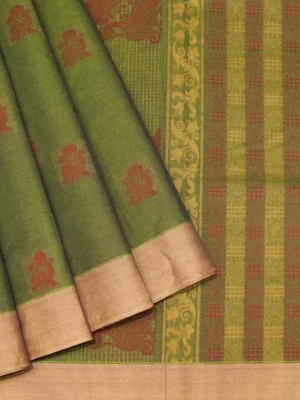 Pure Handloom Kovai Cotton Saree In Moss Green