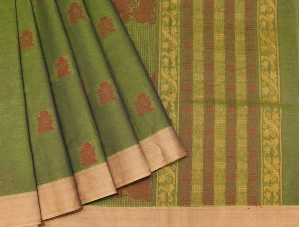 Pure Handloom Kovai Cotton Saree In Moss Green
