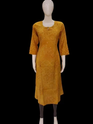Mustard Yellow Kurti In Bandhani Style