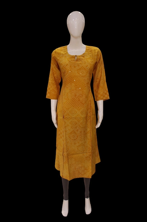 Mustard Yellow Kurti In Bandhani Style
