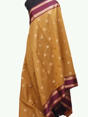Mustard Yellow Semi Chanderi Saree In Checks Pattern