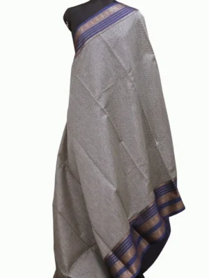 Off White Semi Chanderi Saree With Micro Checks