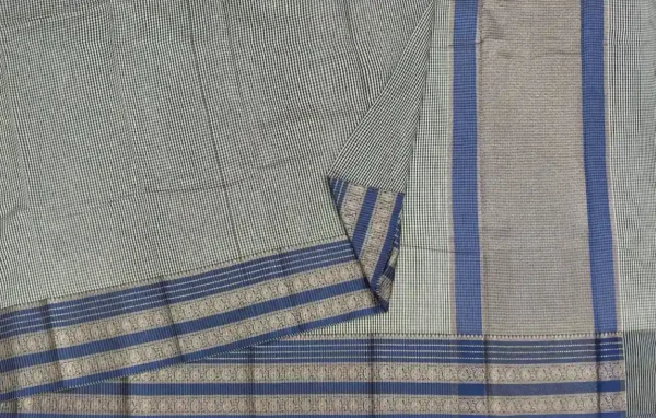 Off White Semi Chanderi Saree With Micro Checks