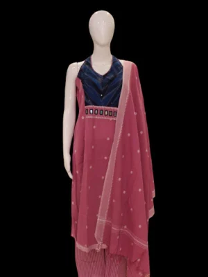 Ikkat Cotton Salwar Set In Onion Pink