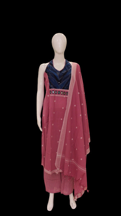Ikkat Cotton Salwar Set In Onion Pink