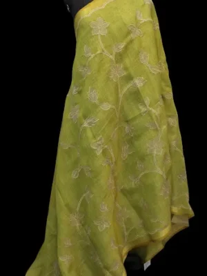 Parrot Green Tissue Linen Saree