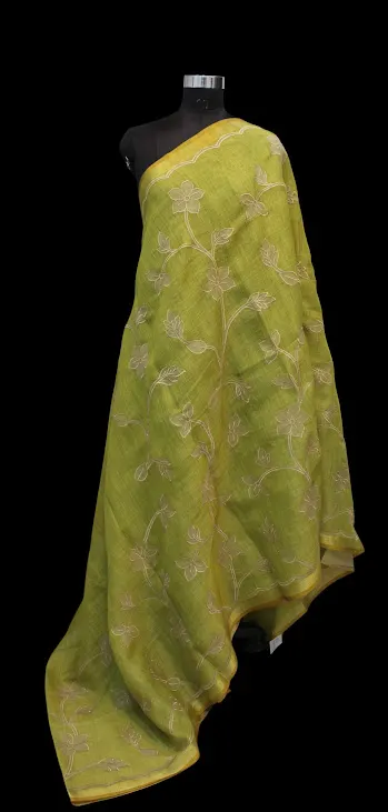 Parrot Green Tissue Linen Saree