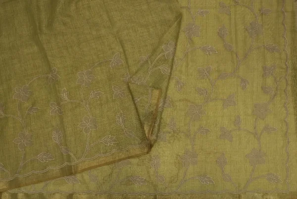Parrot Green Tissue Linen Saree