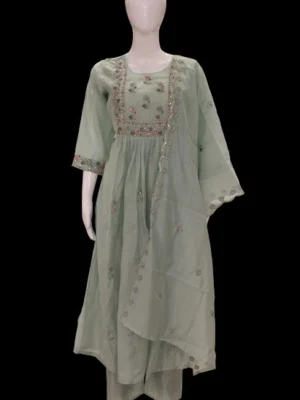 Pastel Mint Green Mul Chanderi Salwar Set