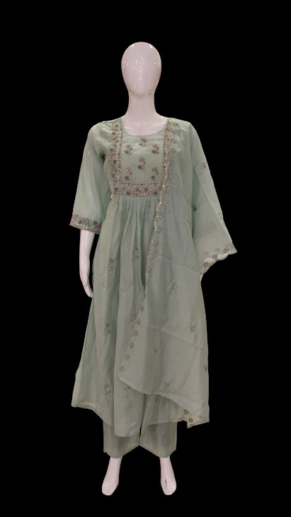 Pastel Mint Green Mul Chanderi Salwar Set