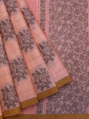 Pure Handloom Kovai Cotton Saree In Peach Pink