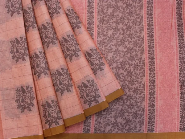 Pure Handloom Kovai Cotton Saree In Peach Pink
