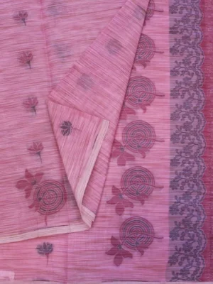 Close-up of woven floral and geometric motifs on Rosewood Kovai Cotton Saree
