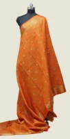 Semi Tussar Saree In Rust Orange With Golden Zari