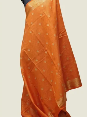 Semi Tussar Saree In Rust Orange With Golden Zari