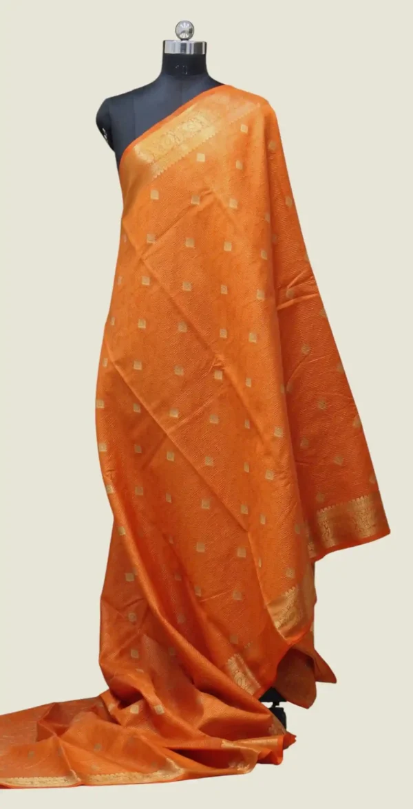 Semi Tussar Saree In Rust Orange With Golden Zari