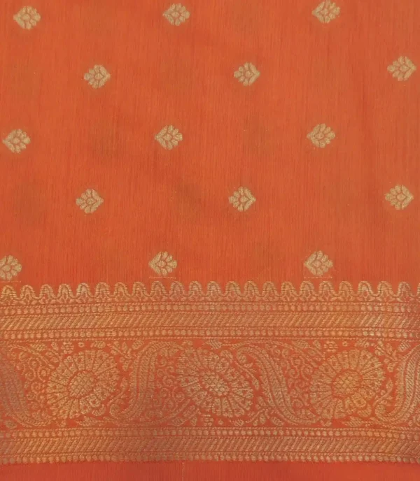 Semi Tussar Saree In Rust Orange With Golden Zari