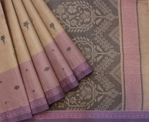 Pure Handloom Kovai Cotton Saree In Sandal Tone