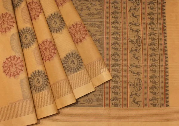 Pure Handloom Kovai Cotton Saree In Sandalwood