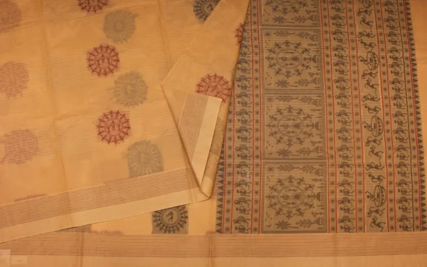 Pure Handloom Kovai Cotton Saree In Sandalwood