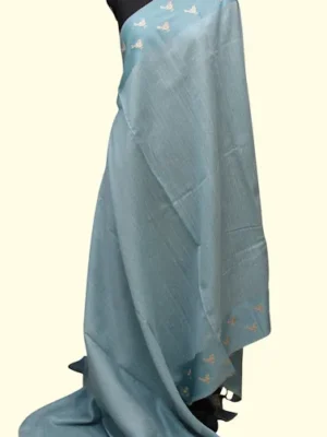 Slate Blue Semi Tussar Saree with zari tissue border and bird buttas