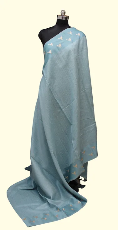 Semi Tussar Saree In Slate Pastel Blue