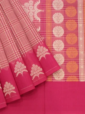 Pure Handloom Temple Cotton Saree In Soft Pink