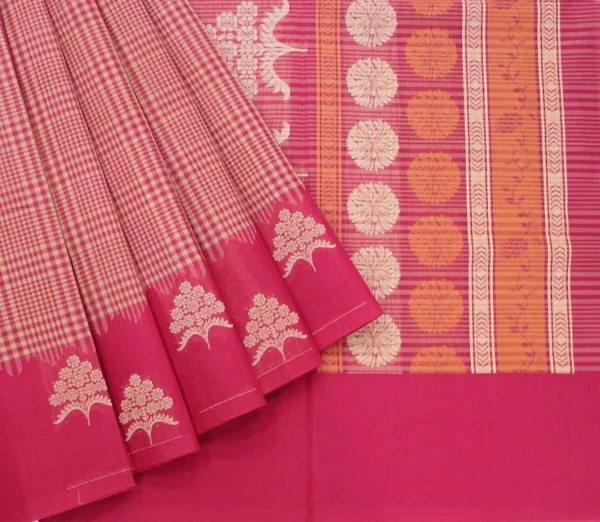 Pure Handloom Temple Cotton Saree In Soft Pink