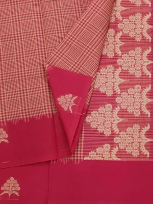 Close-up of magenta temple motif border and floral woven pallu on Soft Pink Temple Cotton Saree