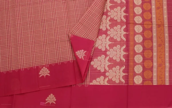 Pure Handloom Temple Cotton Saree In Soft Pink