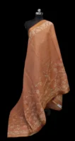 Rusty Terracotta Orange Tissue Linen Saree With Floral Embroidery