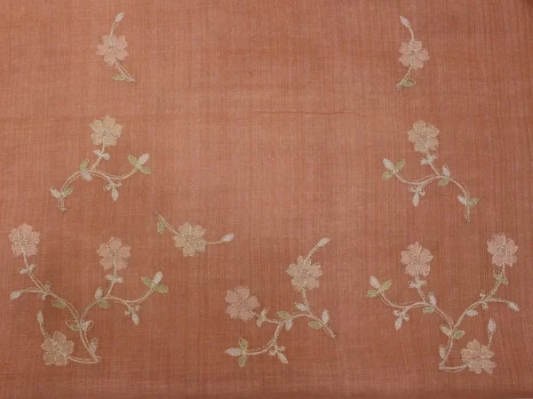 Rusty Terracotta Orange Tissue Linen Saree With Floral Embroidery