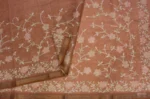 Rusty Terracotta Orange Tissue Linen Saree With Floral Embroidery