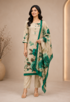 Cream White Cotton Salwar Set