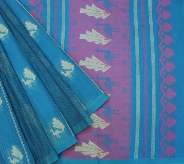 Pure Handloom Kovai Cotton Sarees Vibrant Teal Blue