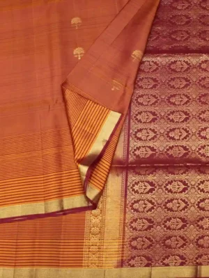 Rust Orange Handloom Pure Soft Silk Saree closeup