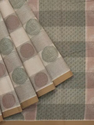 Beige Cream Handloom Pure Kovai Cotton Saree