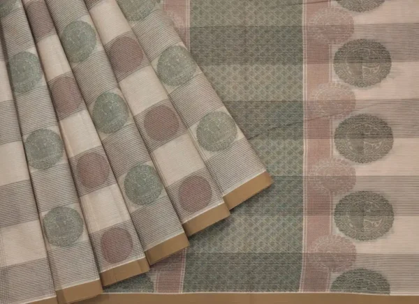 Beige Cream Handloom Pure Kovai Cotton Saree