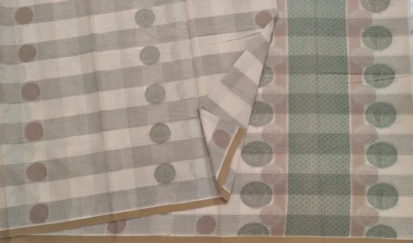 Beige Cream Handloom Pure Kovai Cotton Saree