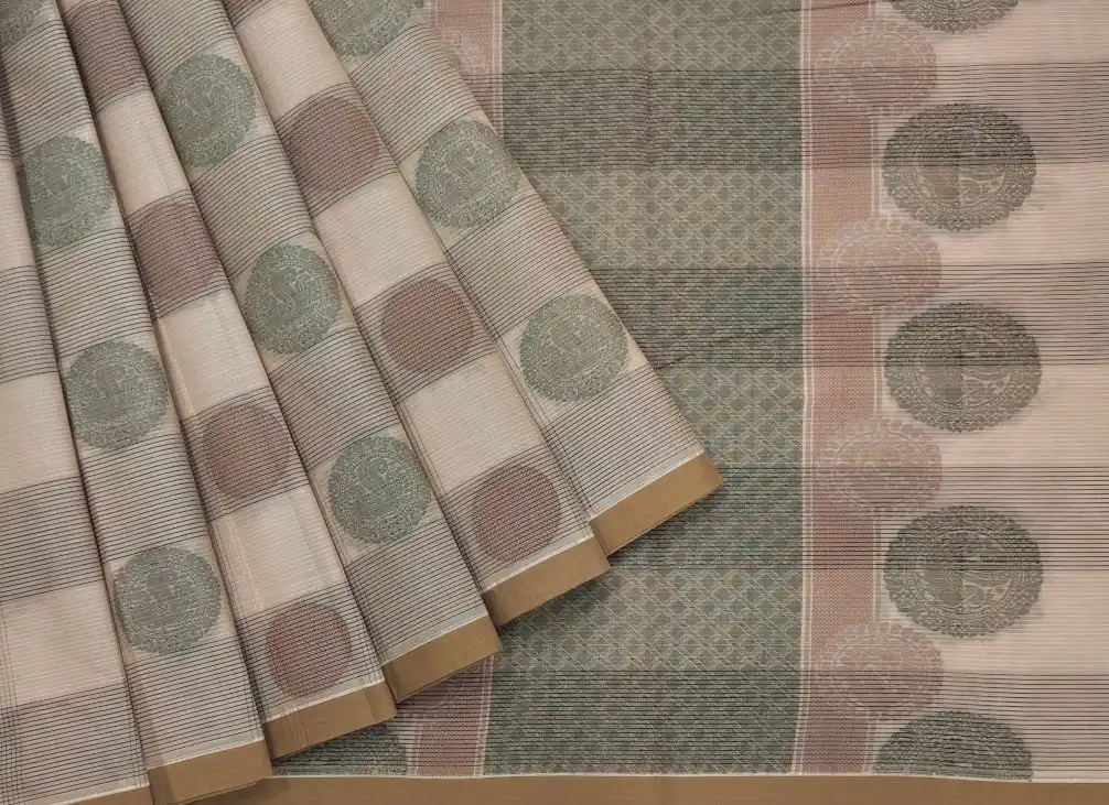 Beige Cream Handloom Pure Kovai Cotton Saree