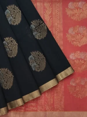 Black Pure Handloom Silk Cotton Saree