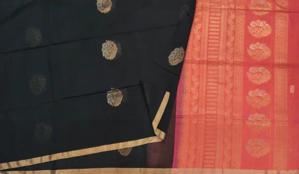 Black Pure Handloom Silk Cotton Saree