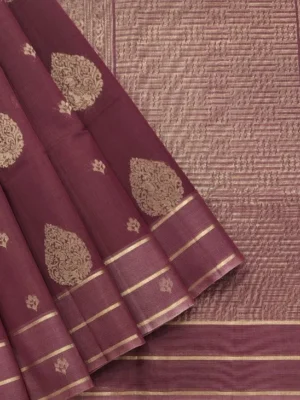 Brownish Maroon Handloom Pure Silk Cotton Saree