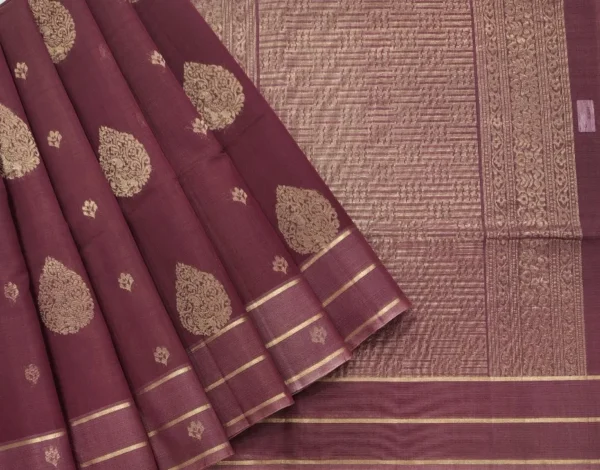 Brownish Maroon Handloom Pure Silk Cotton Saree